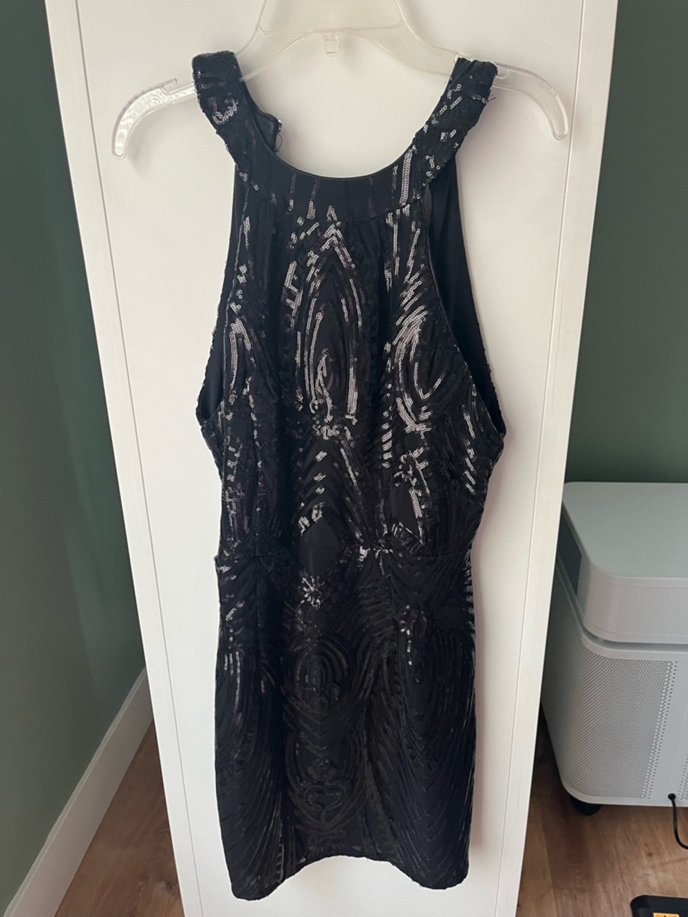 Lulus Catch Me There Black Sequin Halter Bodycon Mini Dress - S